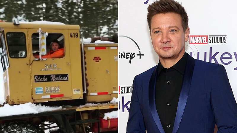 Jeremy Renner pictured shovelling snow after being 