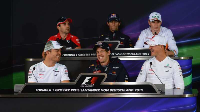 Sebastian Vettel and Michael Schumacher pulled a press conference prank on their fellow German Nico Rosberg (Image: Getty Images)