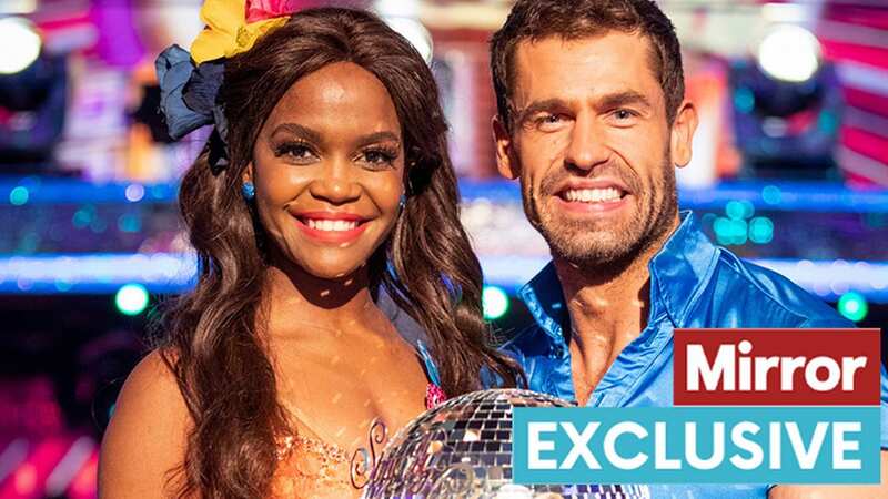 Kelvin Fletcher and Oti Mabuse with the glitterball trophy in 2019 (Image: BBC/Guy Levy)