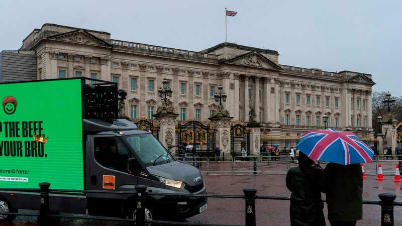 Harry trolled by sign outside Buckingham Palace urging him to end William 