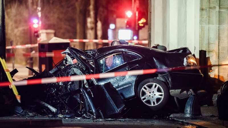 The car hit a column of the Brandenburg Gate in Berlin (Image: CLEMENS BILAN/EPA-EFE/REX/Shutterstock)