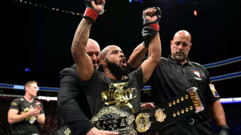 Demetrious Johnson celebrates his UFC 216 victory over Ray Borg (Image: GETTY)