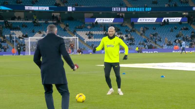 Jamie Carragher and Richarlison on the pitch at the Etihad Stadium (Image: sky sports)