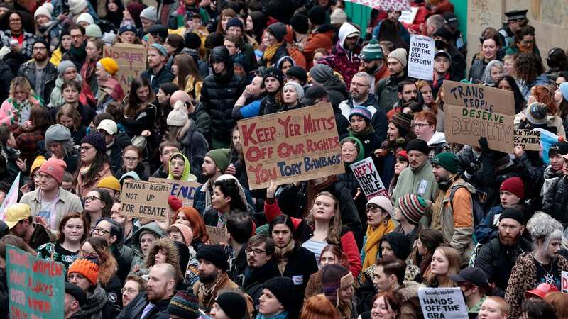 Trans rights activists protest over gender reform bill being blocked in Scotland