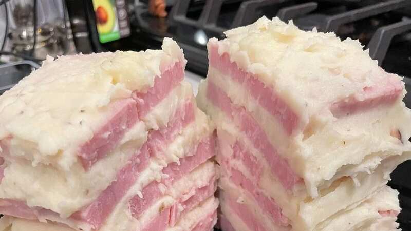 The birthday boy went on social media to share the special creation, which was a multi-layer cake created from savoury vegetable and meat (Image: Reddit)