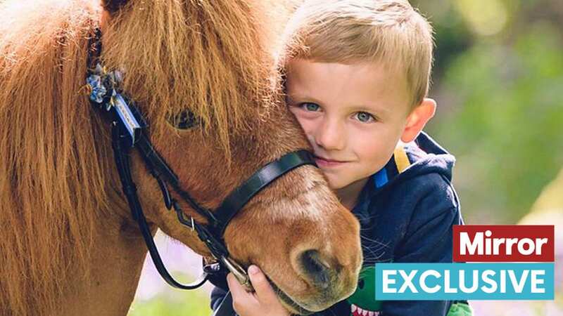 Harry the miniature Shetland pony with Finn, five