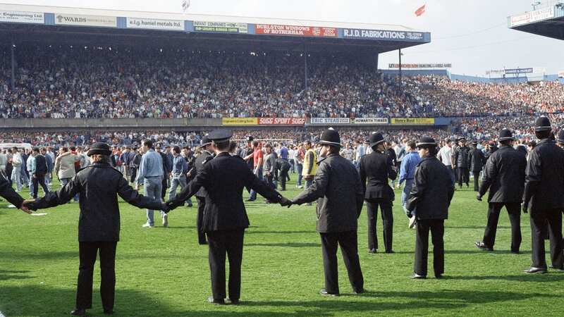 The abandoned FA match between Liverpool and Nottingham Forest at Hillsborough where 96 fans lost their lives (Image: Mirrorpix)