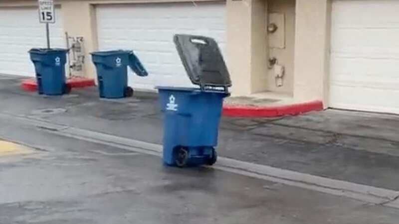 Speeding wheelie bin nearly ploughs straight into man in dangerous 40mph gales