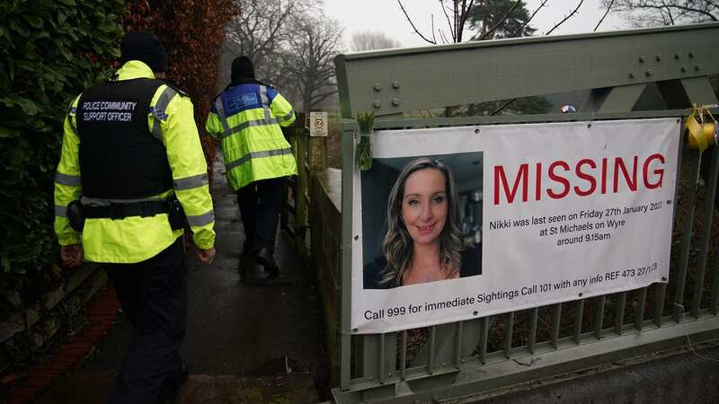 A missing person appeal poster for Nicola Bulley has been tied to a bridge along the River Wyre in Lancs (Image: PA)