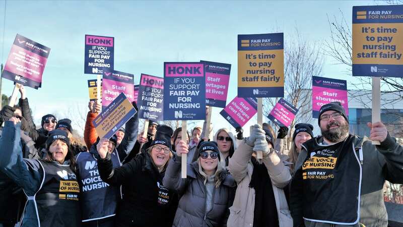 Striking NHS nurses on the picket line outside the Queen Elizabeth Hospital in Gateshead during industrial action earlier this month (Image: Craig Connor/ChronicleLive)