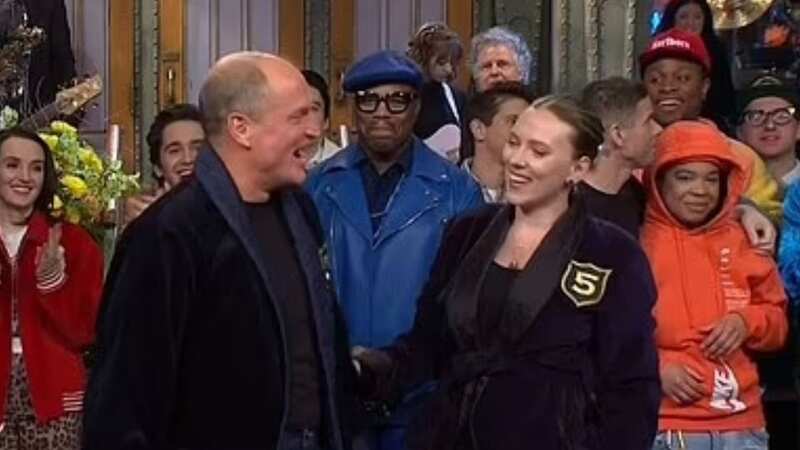 SNL host Woody Harrelson given five-timers jacket by Scarlett Johansson in cameo