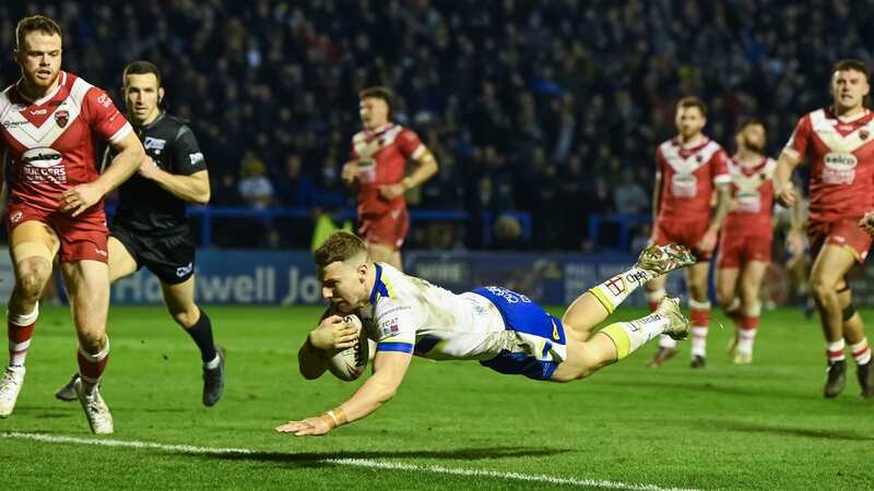 George Williams goes over for a Warrington try against Salford (Image: Craig Thomas/News Images)