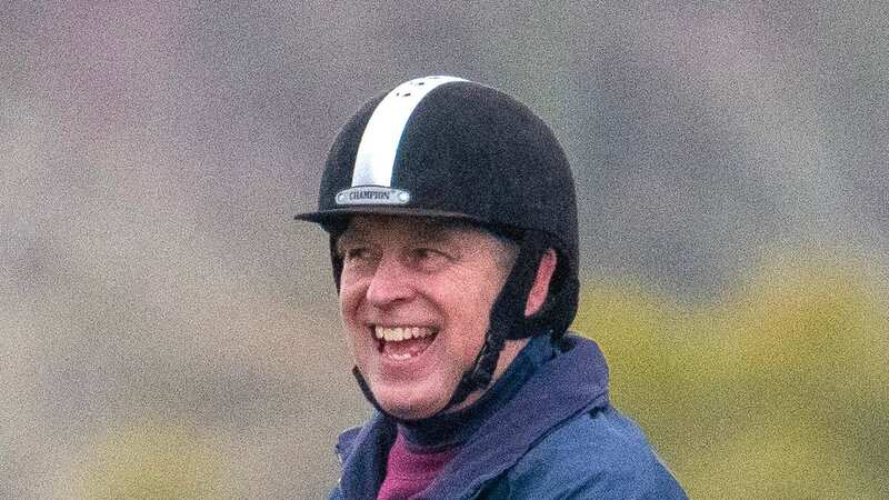Prince Andrew was seen smiling while riding in Windsor this morning (Image: Richard Gillard)