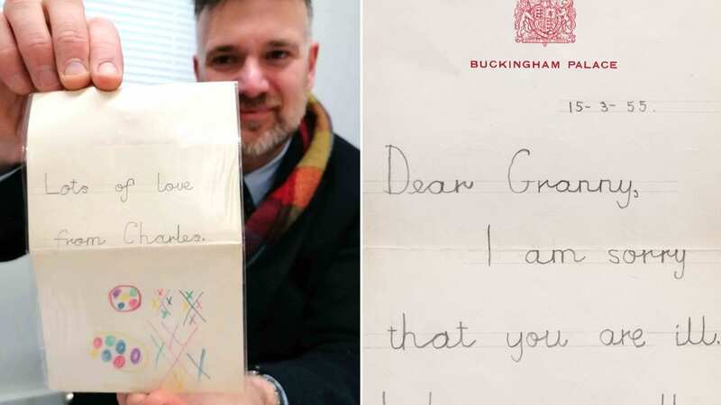 Charles Hanson and the letter written by King Charles when he was a child (Image: Mark Laban / Hansons / SWNS)