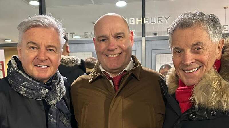 David Dein (right) and Charlie Nicholas (left) with Russell Brown at Arsenal