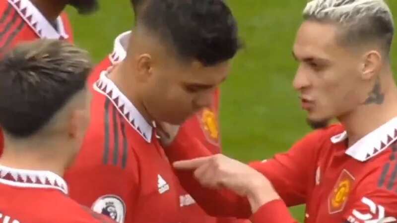 Antony made an immediate pledge to Casemiro after his red card against Southampton (Image: Premier League Productions)