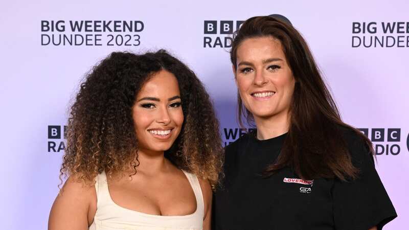 Amber Gill stepped out in a pair of eye-catching trousers as she made her red carpet debut with her girlfriend (Image: Getty Images)