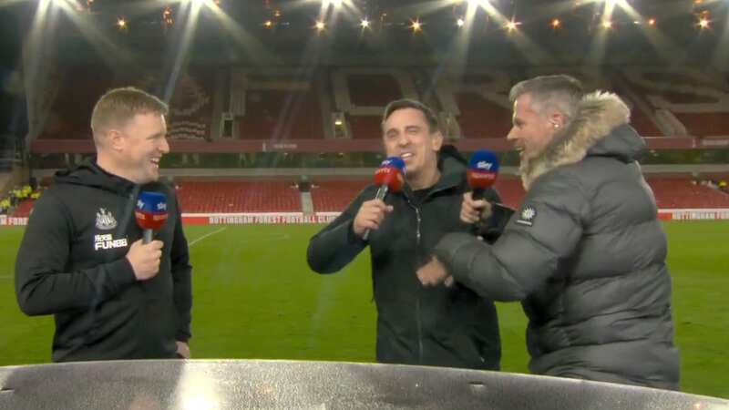 Gary Neville leaves Jamie Carragher in stitches with question to Eddie Howe (Image: Sky Sports)