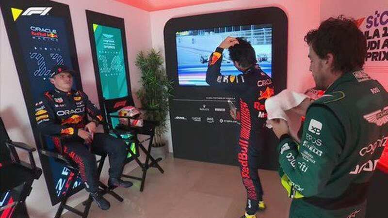 Max Verstappen in the Jeddah cool down room with Sergio Perez and Fernando Alonso (Image: Sky Sports)