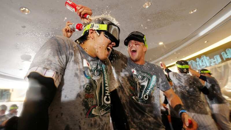 Shohei Ohtani celebrates with Lars Nootbaar in the locker room after Team Japan defeated Team USA, 3-2, in the 2023 World Baseball Classic. (Image: Photo by Daniel Shirey/WBCI/MLB Photos via Getty Images)