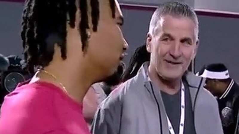 Panthers head coach Frank Reich alongside Ohio hotshot CJ Stroud on Wednesday (Image: NFL Network)