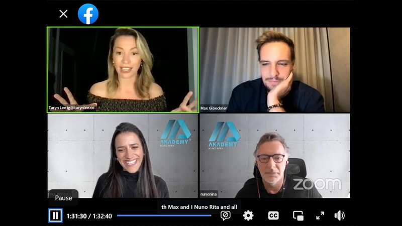 Healy promoters at webinar, clockwise from top left, Taryn Lee, Max Gloeckner, Nuno Nina, Rita Venture