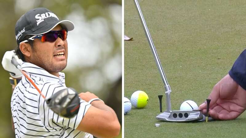 Hideki Matsuyama went through an unusual practice drill on the putting green (Image: Getty Images)