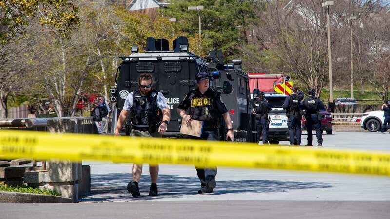 Metro Nashville Police Department and officials on the scene outside the Covenant School (Image: HAMILTON MATTHEW MASTERS/EPA-EFE/REX/Shutterstock)