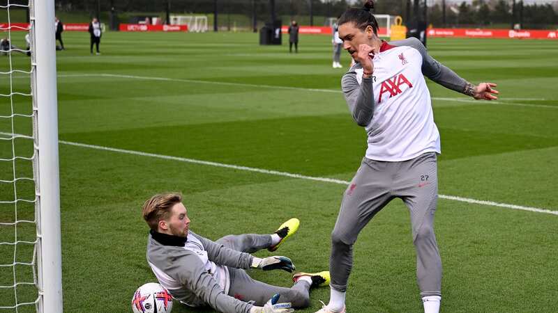 Darwin Nunez showed off a fancy finish in Liverpool training (Image: Andrew Powell/Liverpool FC via Getty Images)