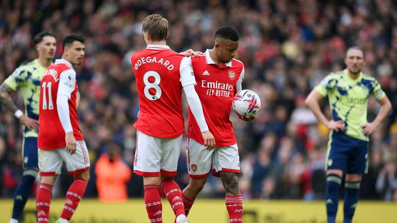 Gabriel Jesus pointed towards an Arsenal colleague after scoring (Image: Julian Finney/Getty Images)