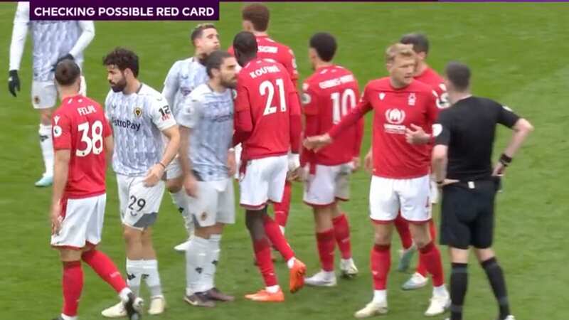 Daniel Podence appeared to spit at Brennan Johnson but was not punished after a VAR check (Image: Premier League Productions)