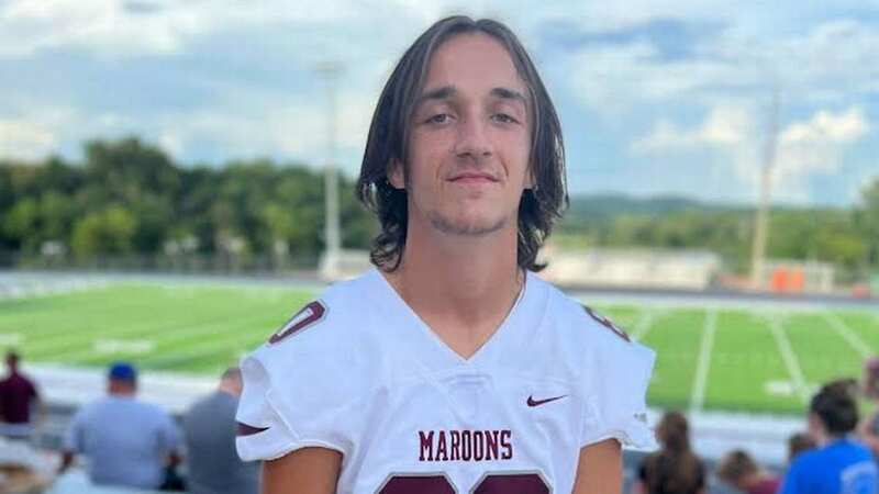 Andrew Dobson was a junior in high school, playing as both a tight end and defensive end (Image: Twitter)