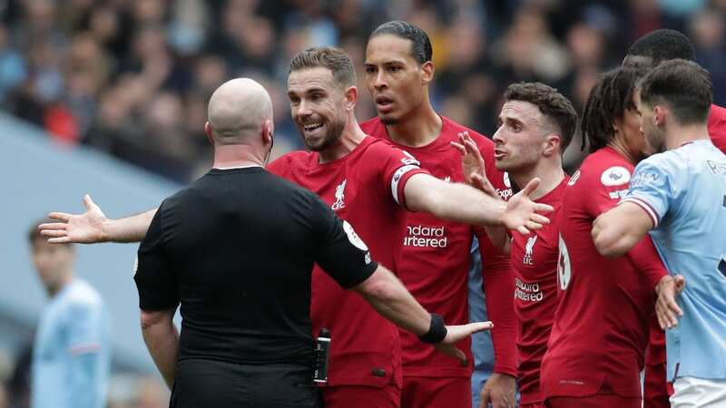 Liverpool players appeal for Rodri to be sent off (Image: Getty Images)