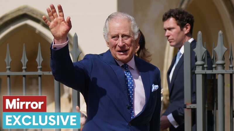 King Charles III leaves after attending the Easter Mattins Service at St George
