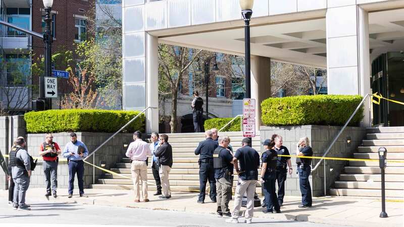 Picture shows the area where a shooting took place in downtown Louisville (Image: AFP via Getty Images)