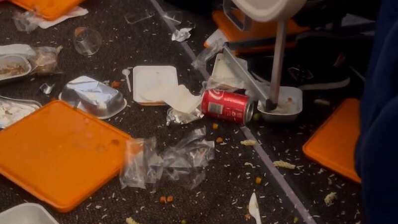 Terrifying moment turbulence causes panic as food and drink thrown around plane