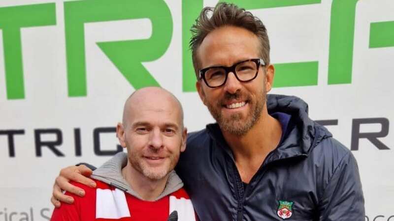 Jay Fear, 45, who was diagnosed with appendix cancer in January, with Ryan Reynolds (Image: WALES NEWS SERVICE)