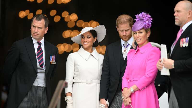 Mr Tindall appeared to visibly avoid speaking to the Duke and Duchess of Sussex by staring into the distance and then speaking to other royals (Image: WPA Pool/Getty Images)