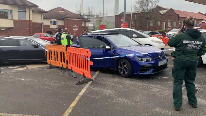 A bullet-riddled Golf pictured outside Heartlands Hospital (Image: Sent to Birmingham Live)