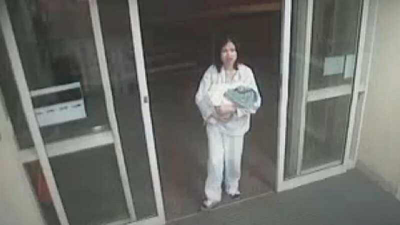 Heartbreaking CCTV shows mum clinging onto newborn moments before abandoning her