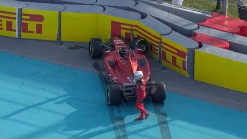 Charles Leclerc crashed his Ferrari during Miami GP practice (Image: Sky Sports)