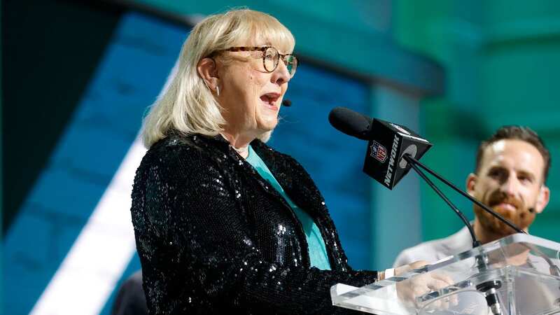 Donna Kelce, mother of NFL players Travis Kelce and Jason Kelce, speaks during the first round of the 2023 NFL Draft (Image: David Eulitt/Getty Images)