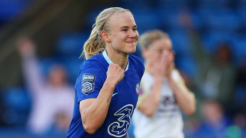 Pernille Harder celebrates after scoring Chelsea