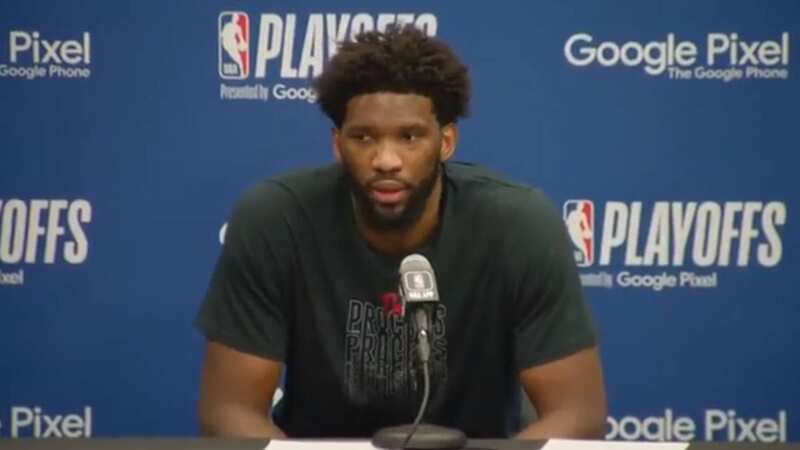 Joel Embiid was frustrated after not seeing much of the ball late on (Image: Tim Nwachukwu/Getty Images)