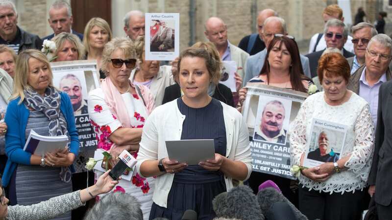 A spokeswoman for families of those have died at the hospital in the timeframe speaks at a previous briefing (Image: Daily Mirror)