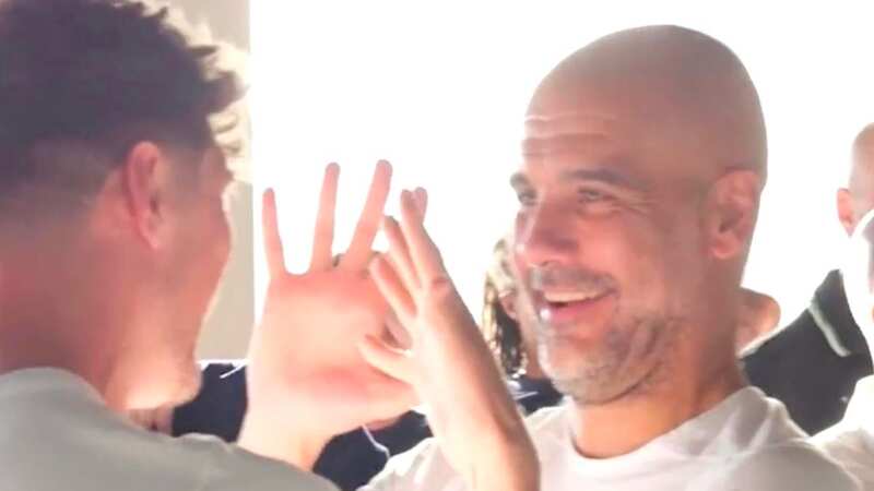 Pep Guardiola and John Stones mark their fifth Premier League title
