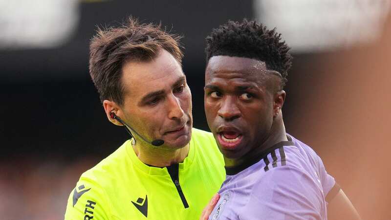 Vinicius Junior speaking to the referee in Valencia v Real Madrid (Image: Getty Images)