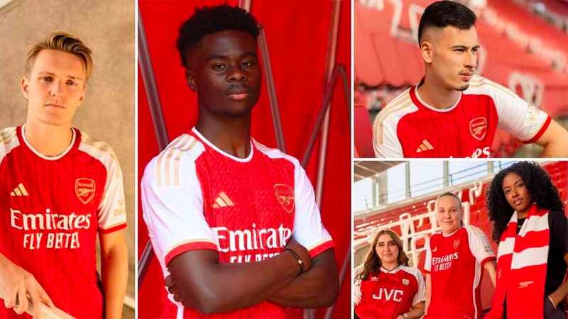 Bukayo Saka models the new kit (Image: 2023 The Arsenal Football Club Plc)