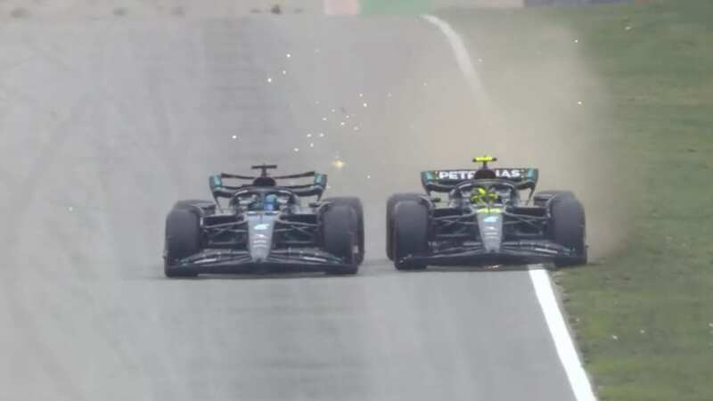Lewis Hamilton and George Russell collided during qualifying in Barcelona (Image: Sky Sports)