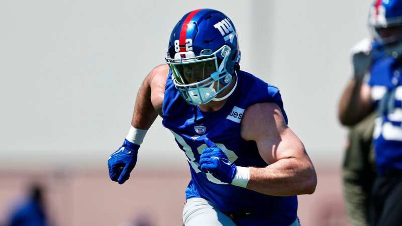 Daniel Bellinger has attracted plenty of attention on social media after a photo emerged from a New York Giants OTA (Image: Rich Schultz/Getty Images)